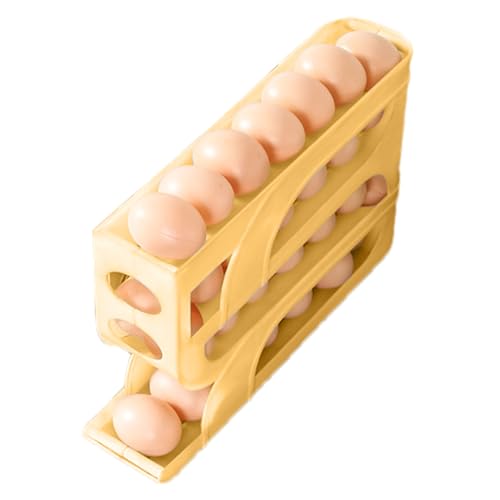 Huevera de 4 niveles para nevera – Organizador con rotación automática, bandeja para nevera y de larga duración | Contenedor para huevos de 4 capas para la conservación de alimentos