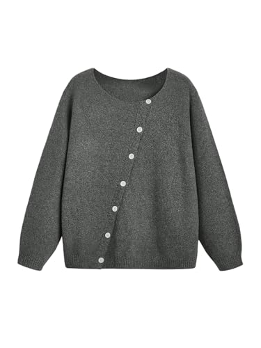 MakeMeChic Women's Plus Size Asymmetrical Button Down Cardigan Long Sleeve Loose Sweater Tops