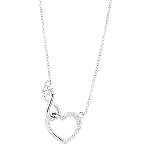 XKUN Damen Silber 925 Sterling Silber Zirkon Hohl Herz Halskette für Frauen Infinity Love Clavicle Kette
