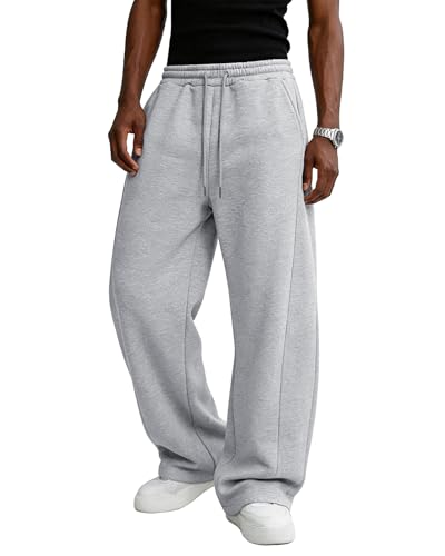 Image of Men's Baggy Sweatpants Cotton Fleece Wide Leg Lounge Sweat Pants Drawstring Waist Jogging Pants with Pockets