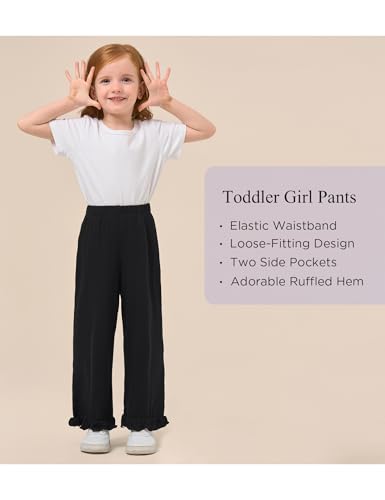 Image of Toddler Girl Pants Soft Bamboo Viscose Casual Ruffle Wide Leg Trousers for Kids with Pockets