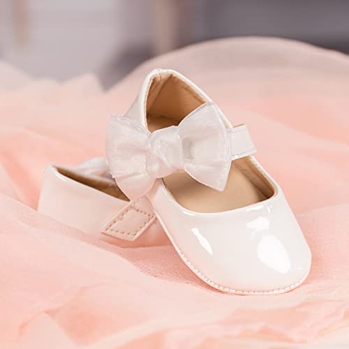 Hsdsbebe Infant Baby Girls Mary Jane Flats Bow Non-Slip Soft Sole Princess Toddler First Walkers Sneaker Wedding Dress Shoes(Zzy2769 White,2) #TOP6