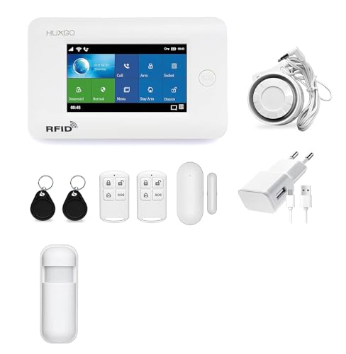 HUXGO, HXA006, Sistema de Alarma inalámbrico WiFi + gsm 4G con 1 Sensor de Movimiento, Casa, Oficina, Piso, Garaje, aplicación Tuya Smart, SMS, Control Desde el teléfono, Idioma Espańol