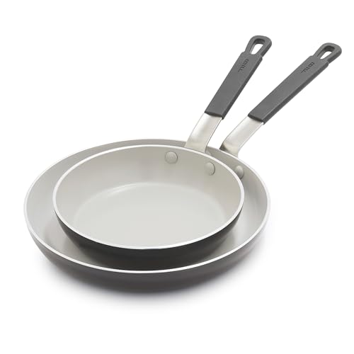 Greenpan Bobby Flay - Juego de sartenes de 8 y 10 pulgadas, antiadherentes de cerámica sin PFAS y PFOA, apto para inducción, mango de agarre de silicona que se mantiene frío, apto para lavavajillas y