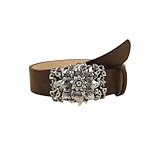 Marea Brava Cinturón Mujer Hebilla Floral Tallada Vintage - Cuero PU Negro Retro Punk Étnico, Ajustable 105cm con Aleación Plateada, Moda Y2K Alta Gama (MARRON)