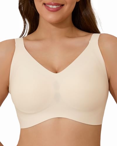 Airsong Minimizer Bras for Women Full Coverage Wireless Plus Size Seamless Bralette with Removable Pads Adjustable Comfort (34B, Nude)