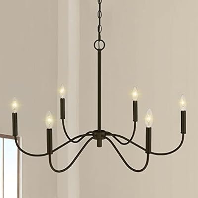 BUNKOS Farmhouse Black Chandelier Rustic Candle 6-Light Pendant Light 30 Inches Adjustable Height Ceiling Light Fixture for Living Room Kitchen Island Dining Room Bedroom Foyer