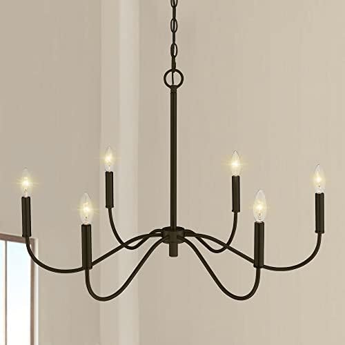 Bunkos Farmhouse Black Chandelier Rustic Candle 6-Light Pendant Light 30 Inches Adjustable Height Ceiling Light Fixture for Living Room Kitchen Island Dining Room Bedroom Foyer