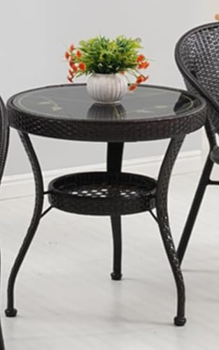 Image of PRATHAM India 2+1 Outdoor Indoor Patio Furniture Sets Rattan Wicker Chair Patio Set Bistro Set Conversation Set Balcony Outdoor Garden Furniture Chair and Tripod Table (Brown Color)