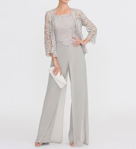 3 Pieces Mother of The Bride Dresses Pant Suits Chiffon Laces Jacket Mother Groom Dresses for Wedding2