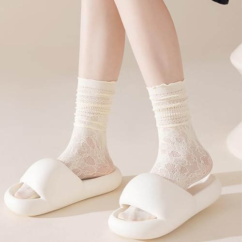 Image of Triplewood 2 Pairs Lace Tabi Socks for Women Split Toe Flip Flop Socks, Y2K Calf Sock Mid Calf Toe Sock