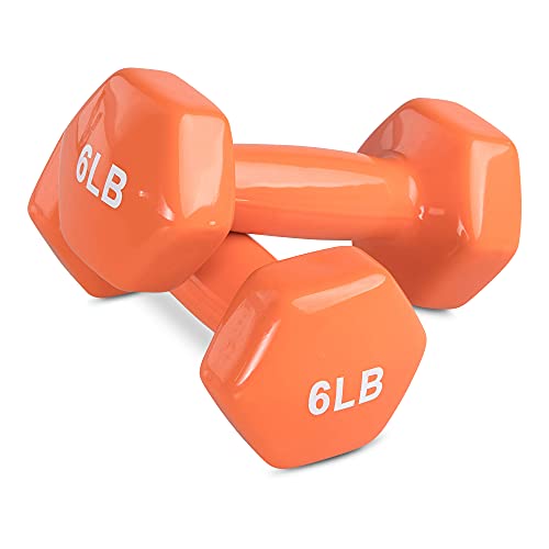 Image of amazon basics Vinyl 6 Pound Dumbbells - Set of 2, Orange pounds