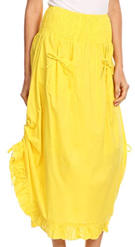 Sakkas Coco Long Cotton Ruffle Skirt with Pockets and Elastic Waistband3