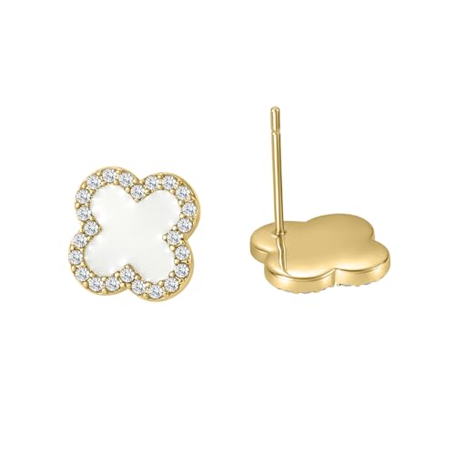 Qitian Four Leaf Clover Earrings for Women White Lucky Link Clover Earrings Trendy 18K Gold Earrings Set Jewelry Gifts for Women.