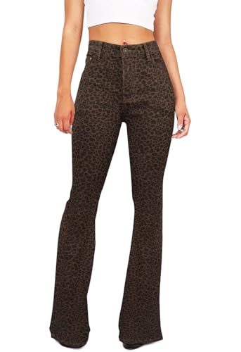 KDF Women's Leopard Jeans Cheetah Print Jeans for Women High