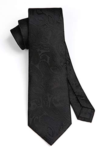 Hisdern Black Ties For Men Paisley Mens Ties And Pocket Squares Classic Woven Solid Floral Neckties Handkerchief Business Wedding Party #TOP2