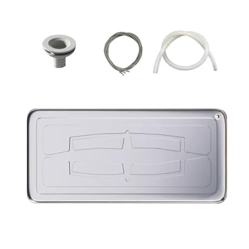 Bandeja de condensado de acero inoxidable, bandeja de goteo for aire acondicionado, nueva bandeja de goteo for aire acondicionado con drenaje inferior, material espesado, kit de drenaje(93*44*3.5cm)