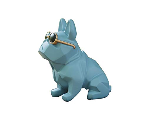 Mini Geometric Dog Puppy Figure with Sunglasses, 87 x 54 x 92 mm, Blue Colour, Minimalist Animal Statue Made of Resin, Home