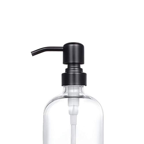2 Pack Thick Clear Glass Pint Jar Soap Dispenser With Matte Black Stainless Steel Pump, 16Ounce Clear Boston Round Bottles Dispenser With Rustproof Pump For Essential Oil, Lotion Soap #TOP1
