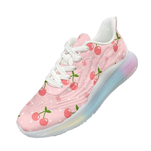 Gongbawa Red And White Polka Dot Sneakers For Women Size 8 Running Shoes Breathable Air Cushion Girls Tennis Shoes Lightweight Walking Athletic Casual Shoes #TOP17