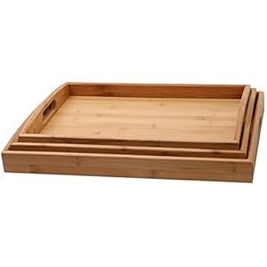 DIVCHI Pack of 3 Bamboo Serving Tray with Handles Rectangular Wooden Breakfast Tray Works for Eating, Working, Storing, Used in Bedroom, Kitchen, Living Room, Bathroom, Hospital and Outdoors