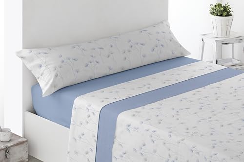 Miracle Home. Juego de sábanas Valverde. Set de 4 Piezas, sábana Bajera Ajustable, encimera y 2 Fundas de Almohada. Anti-Peeling. 50% algodón-50% Microfibra cepillada. Azul. 180 x 200. Cama 180
