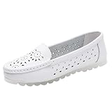 Fashionable Slip on Nurse Shoes, Women Platform Hollow Out Breathable Leather Non-Slip White Nursing Shoes, Casual Walking Driving Flats, Ideal for Medical Healthcare Crews(7.5)