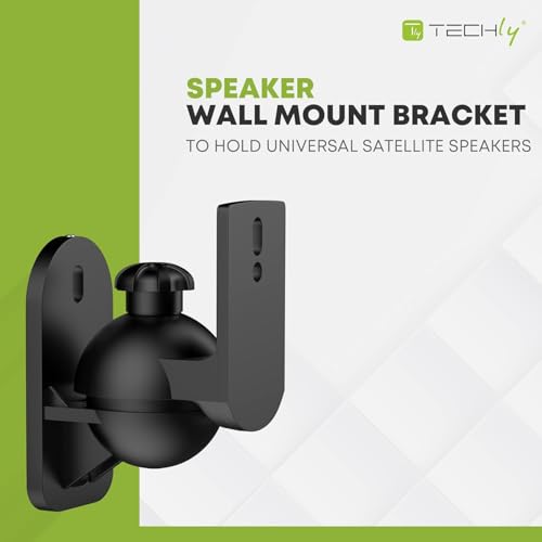 Image of Techly Adjustable Speaker Wall Mount Bracket Stand, Holds Up to 3.5 kg, Surround Sound Speaker Holder with 180 Degree Movement, Black - 1 Pair (2 Pieces)