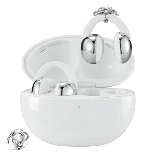 Image of TCL CrystalClip Open Ear Clip-On Earbuds with Crystals by Swarovski, Jewelry-Inspired Open Ear Wireless Earbuds for Women, Ultra-Light 5.5g, 3D Spatial Sound, Clear Calls, 36H Playtime, Lunar White