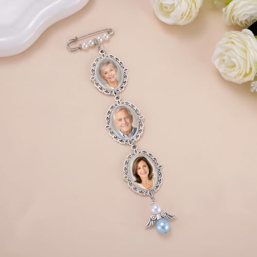 Image of MIXJOY Something Blue Gift for Bride, Wedding Day Bridal Blue Pearl Angel Wings Bouquet Garter Charm for Bride to Be