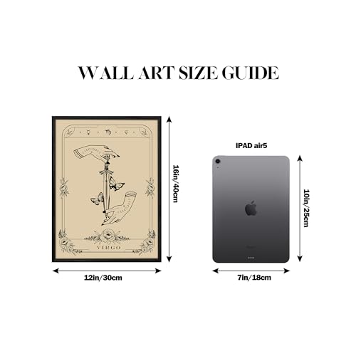 SERIMINO Witchy Framed Wall Art, Virgo Tarot Canvas Prints Paintings, Horoscope Dark Academia Home Decor Aesthetic, 12X16inch Gothic Wall Decor for Room