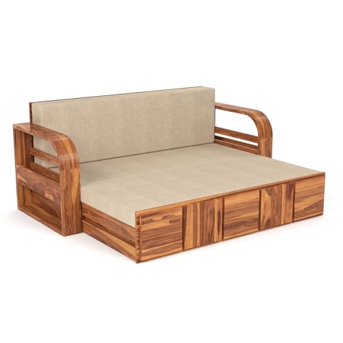 Image of Mamta Furniture Solid Sheesham Wood Sofa Cum Bed with Storage for Living Room Bedroom | Wooden Diwan Sofa Set with Mattress Support | Honey Finish Durable Design