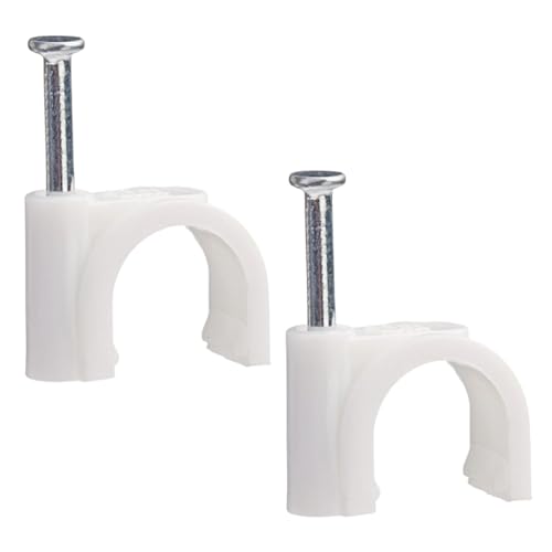 JchEnye 100 Pinzas Redondas para Cables, 8 milímetros, Sujetadores de Cables, Pinzas para Cables con Clavos, Ganchos autoadhesivos con Clavos incrustados, Altura: 8,4 milímetros, de Color Blanco.