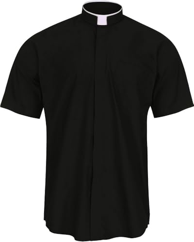 MercyRobes Men's Short Sleeve Clergy Shirt Black 18.5 Neck