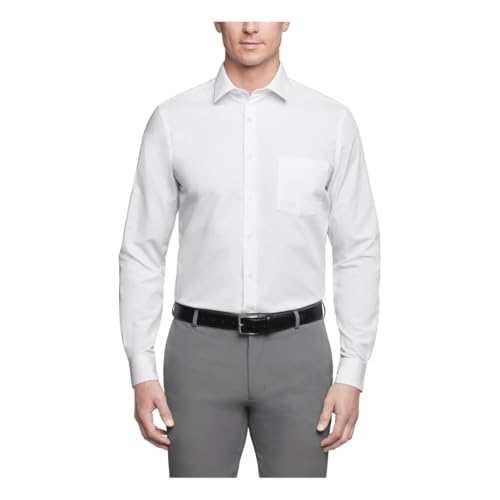 Van Heusen Men's Dress Shirt Regular Fit Poplin Solid, White, 17" Neck 36"-37" Sleeve by Van Heusen - Used condition - US$18.39