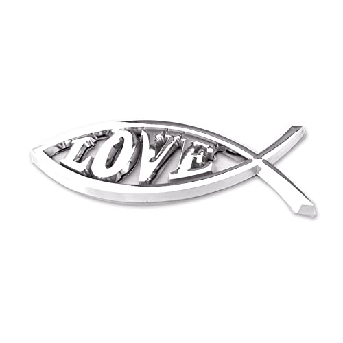 Image of Jesus Fish Christian Car Decals - Chrome Sliver Fish Emblem for Car Truck Badge Bumper Stickers (Love)