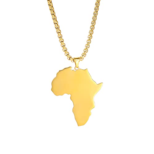 EUEAVAN Africa Map Pendant Necklace Collana in acciaio inox Mappa dell'Africa Paese Collana per uomini donne ragazzi ragazze (Oro)