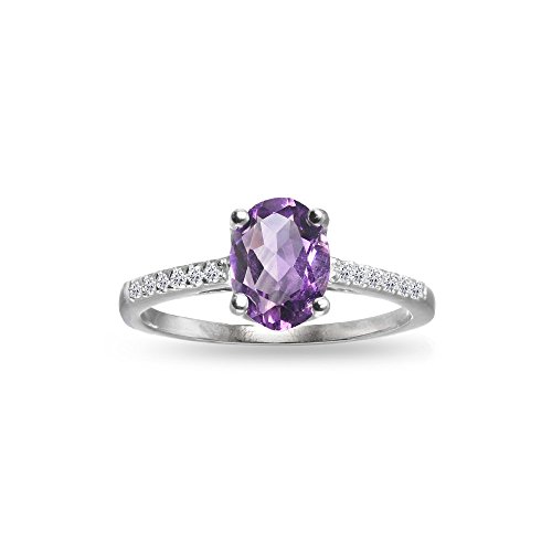 GemStar USA Sterling Silver Amethyst and White Topaz Oval Crown Ring