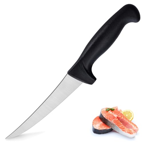 Hunnycook couteau boucher professionnel 16cm couteau boucher, couteau de cuisine ultra-tranchant, couteau de boucher professionnel et couteau à poisson, lame incurvée en acier inoxydable, plastique et