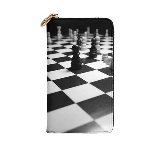 Black White Chess Checkerboard Wallet For Women Men Clutch Rfid Blocking Leather Wallets Large Capacity Purse Credit Card Holder Money Case With Zipper Phone Holder Long Travel Purse2
