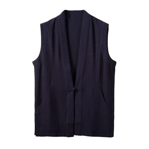 Gilet en coton homme de style chinois vintage aux finitions artisanales unies
