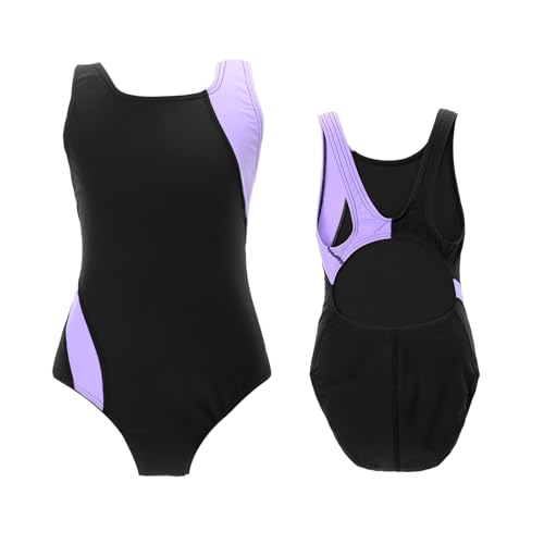 Image of Kids Girls Athletic Swimsuit One Piece Solid Swimwear for Practice and Competition in Black and Navy Bathing Suit
