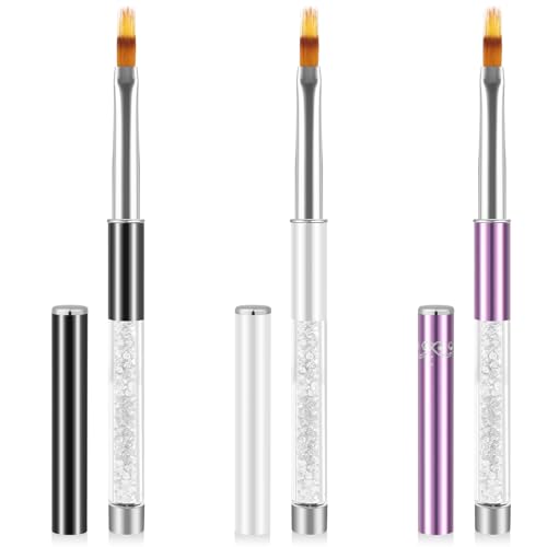 3pc Ombre Nail Brush Nail Art Painting Pen Gradient Painting Brush Includes Sponge Tips Gel Nails Polish Drawing Brushes with Rhinestone Handle Manicure Tools for Design