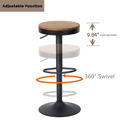 Younuoke Bar Stools Set Of 2 Round Adjustable Swivel Counter Height Barstool Backless Wood And Metal Bar Stools With Footrest Modern Bar Chair For Kitchen Counter Island #TOP2
