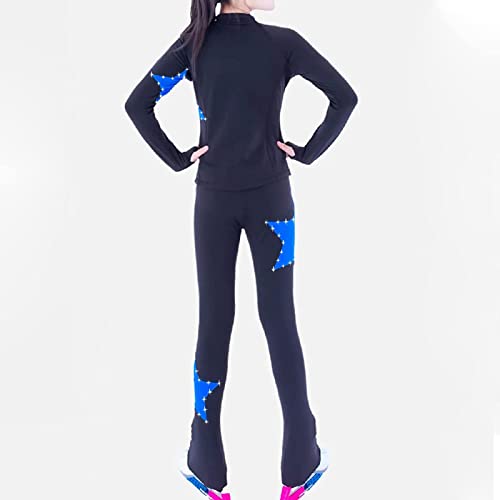 Hoyi Woman Figure Skating Pants With Jackets Waterproof Fleece With Five-Pointed Star Rhinestones Girls Ice Skating Training Wear Trousers Leggings(Size:150,Color:blue) #TOP1