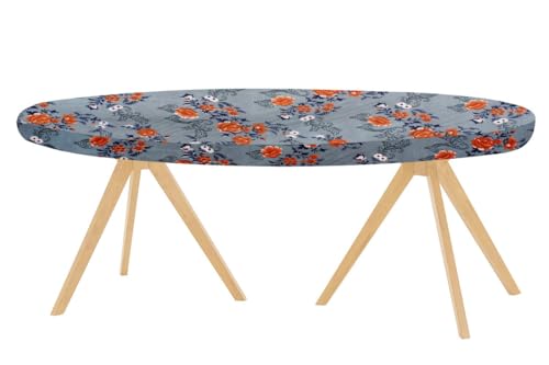 Image of The Furnishing Tree Elastic Oval Dining Table Cover WxL 42x72 in Inches Polyester Floral Pattern Blue