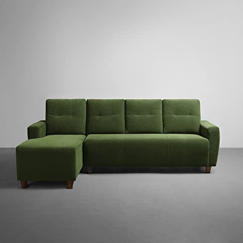Image of Sleepyhead Yolo Designed by Duroflex - 4 Seater Sofa LHS Sectional + Ottoman |Premium Fabric, Plush 3-Layer Cushioning |Modern Buttonless Tufted & Anti-Sag Comfort |3 Years Warranty - Avocade Green