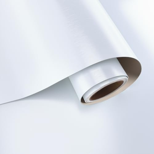 VaryPaper 32''x118'' Lustre White Brushed Stainless Steel Contact Paper for Appliances Refrigerator Vinyl Wrap Waterproof Metallic Peel and Stick Wallpaper White Contact Paper for Countertops Cabinets