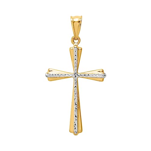Diamond2Deal 14K White And Yellow Gold Diamond Cut Cross Pendant Fine Jewelry For Women Two-Tone #TOP1