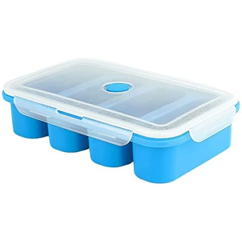 Ice Cube Maker Ice Cube Tray Silicone Freezer Trays Extra Large Soup Super Cube Ice Cube Tray Food Freezing Molds 4 Cubes,Blue Cover